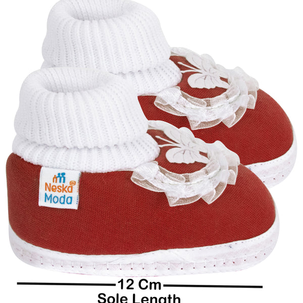 6 To 12 Months Baby Girls & Baby Boys Soft Cotton Cute Butterfly Booties (Maroon)-BT84