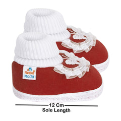6 To 12 Months Baby Girls & Baby Boys Soft Cotton Cute Butterfly Booties (Maroon)-BT84