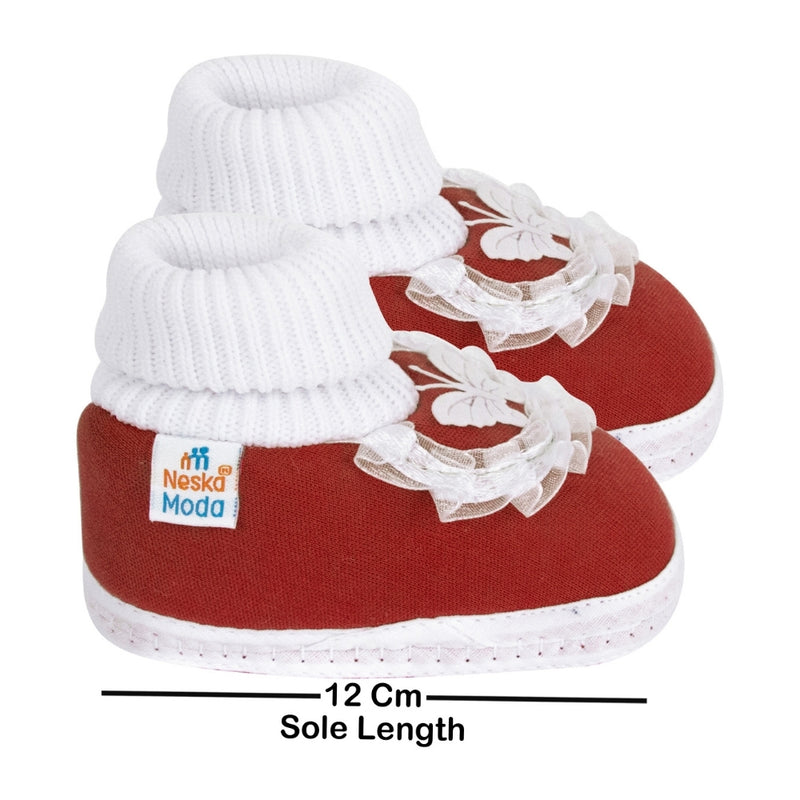 6 To 12 Months Baby Girls & Baby Boys Soft Cotton Cute Butterfly Booties (Maroon)-BT84