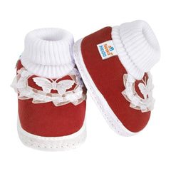 6 To 12 Months Baby Girls & Baby Boys Soft Cotton Cute Butterfly Booties (Maroon)-BT84