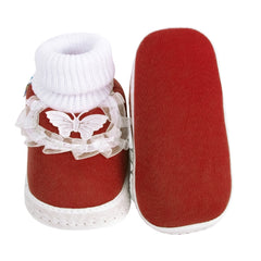 6 To 12 Months Baby Girls & Baby Boys Soft Cotton Cute Butterfly Booties (Maroon)-BT84