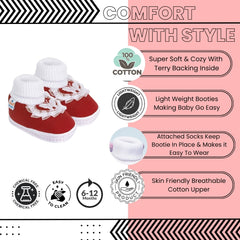 6 To 12 Months Baby Girls & Baby Boys Soft Cotton Cute Butterfly Booties (Maroon)-BT84