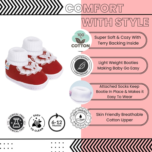 6 To 12 Months Baby Girls & Baby Boys Soft Cotton Cute Butterfly Booties (Maroon)-BT84
