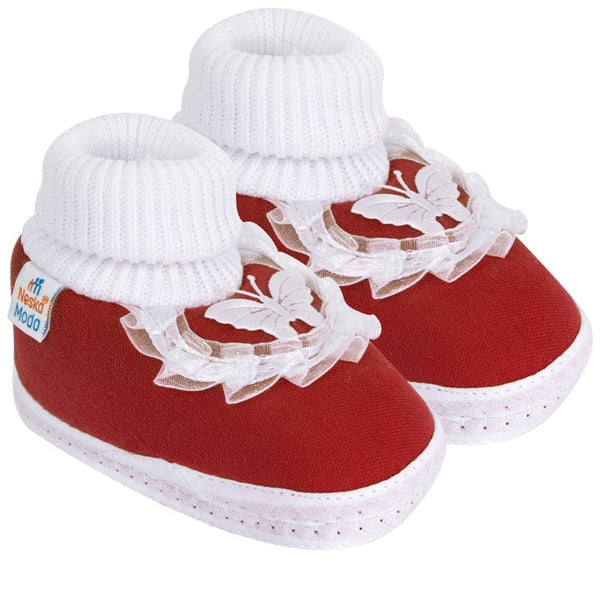 6 To 12 Months Baby Girls & Baby Boys Soft Cotton Cute Butterfly Booties (Maroon)-BT84