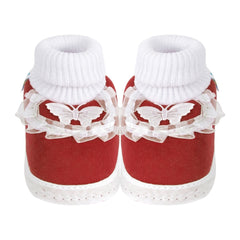 6 To 12 Months Baby Girls & Baby Boys Soft Cotton Cute Butterfly Booties (Maroon)-BT84