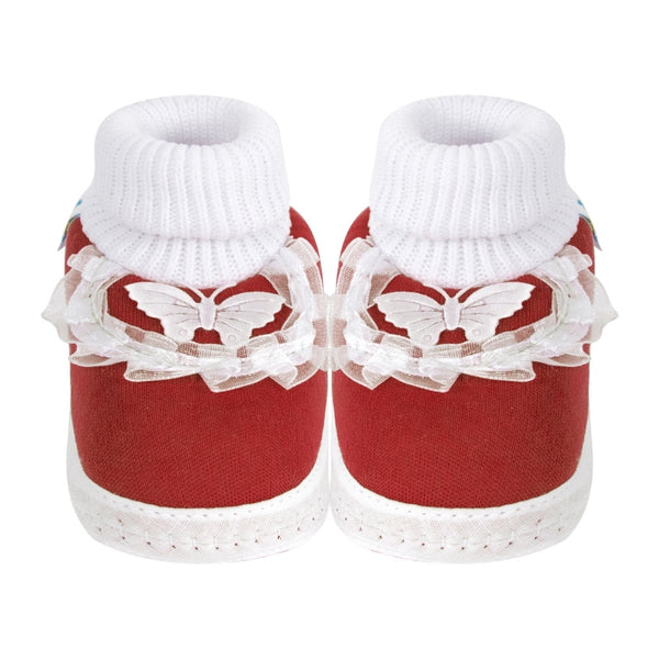 6 To 12 Months Baby Girls & Baby Boys Soft Cotton Cute Butterfly Booties (Maroon)-BT84