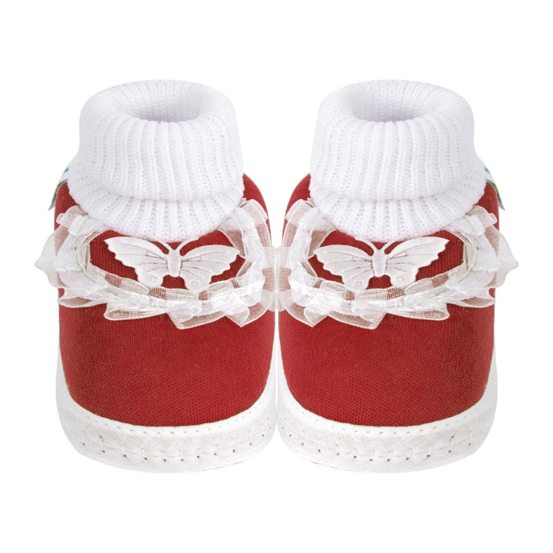 6 To 12 Months Baby Girls & Baby Boys Soft Cotton Cute Butterfly Booties (Maroon)-BT84