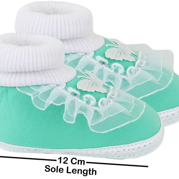 6 To 12 Months Baby Boys & Girls Cotton Pre-Walker Butterfly Frill Booties (Green)-BT88