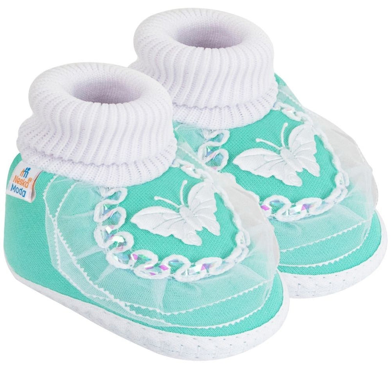 6 To 12 Months Baby Boys & Girls Cotton Pre-Walker Butterfly Frill Booties (Green)-BT88