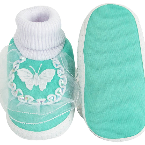 6 To 12 Months Baby Boys & Girls Cotton Pre-Walker Butterfly Frill Booties (Green)-BT88