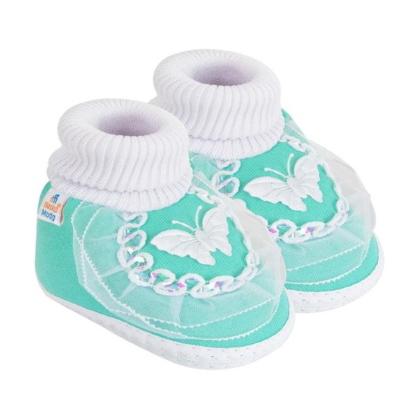 6 To 12 Months Baby Boys & Girls Cotton Pre-Walker Butterfly Frill Booties (Green)-BT88