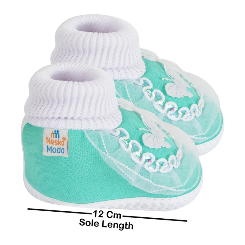 6 To 12 Months Baby Boys & Girls Cotton Pre-Walker Butterfly Frill Booties (Green)-BT88