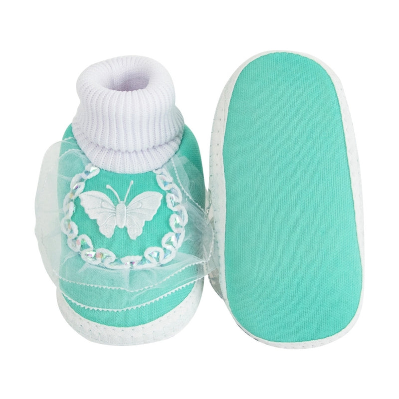 6 To 12 Months Baby Boys & Girls Cotton Pre-Walker Butterfly Frill Booties (Green)-BT88