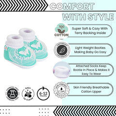 6 To 12 Months Baby Boys & Girls Cotton Pre-Walker Butterfly Frill Booties (Green)-BT88
