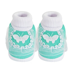 6 To 12 Months Baby Boys & Girls Cotton Pre-Walker Butterfly Frill Booties (Green)-BT88