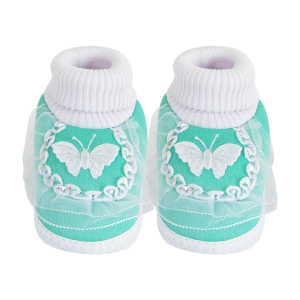 6 To 12 Months Baby Boys & Girls Cotton Pre-Walker Butterfly Frill Booties (Green)-BT88