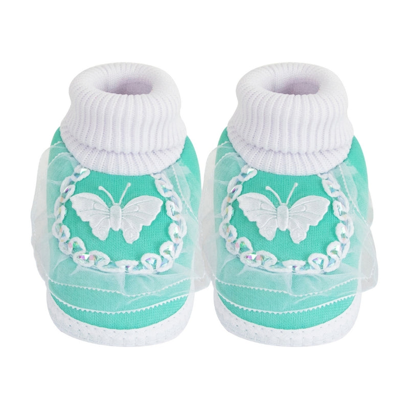 6 To 12 Months Baby Boys & Girls Cotton Pre-Walker Butterfly Frill Booties (Green)-BT88
