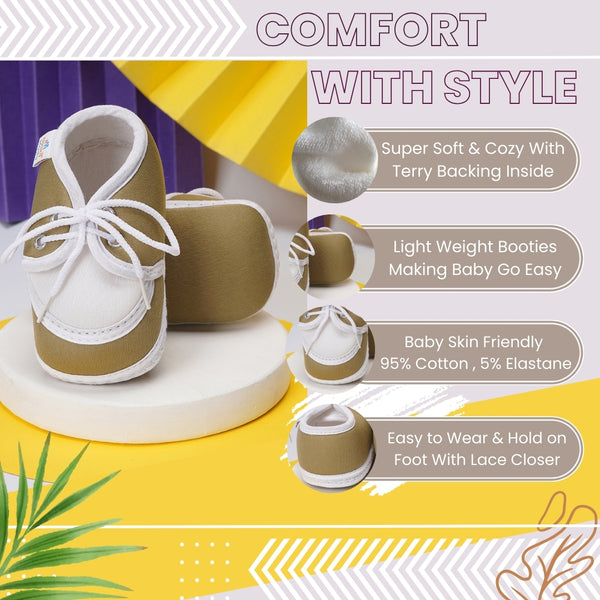 0 To 6 Months Baby Boys & Baby Girls Lace Cotton Shoe/Booties (Dark Green)-BTB4958