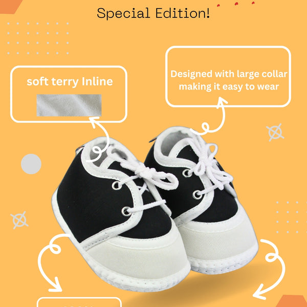 0 To 6 Months Baby Boys & Baby Girls Lace Cotton Shoe/Booties (Black)-BTB4960