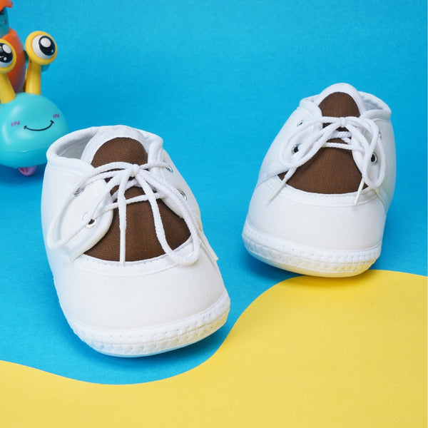 0 To 6 Months Baby Boys & Baby Girls Lace Cotton Shoe/Booties (White,Brown)-BTB4961