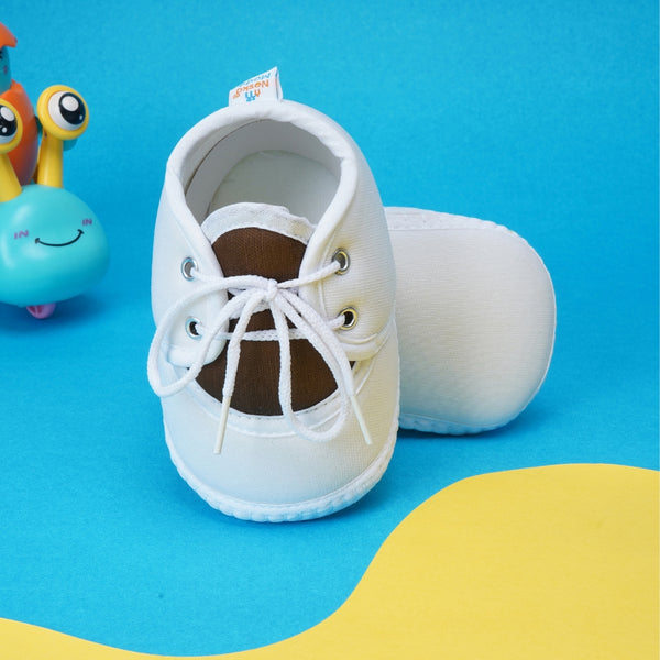 0 To 6 Months Baby Boys & Baby Girls Lace Cotton Shoe/Booties (White,Brown)-BTB4961