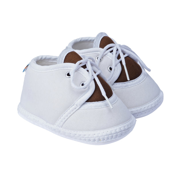 0 To 6 Months Baby Boys & Baby Girls Lace Cotton Shoe/Booties (White,Brown)-BTB4961