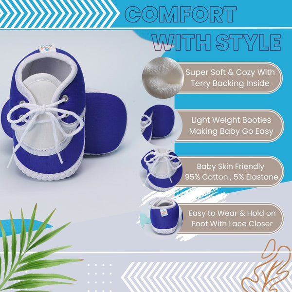 0 To 6 Months Baby Boys & Baby Girls Lace Cotton Shoe/Booties (Blue)-BTB4964