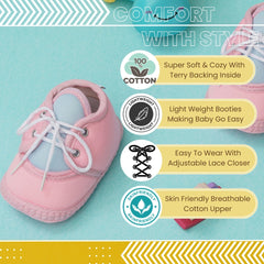 0 To 6 Months Baby Boys & Baby Girls Lace Cotton Shoe/Booties (Baby Pink,Blue)-BTB4966