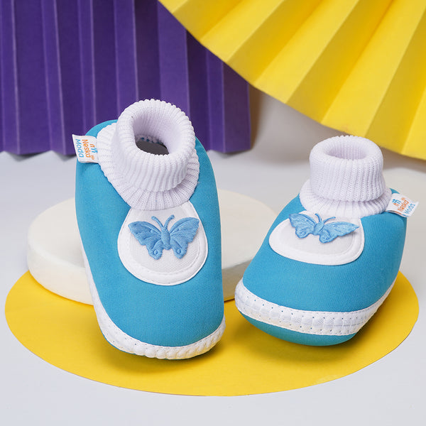 0 To 6 Months Baby Girls Slip-On Cotton Shoe/Booties (Sky Blue)-BTB4968