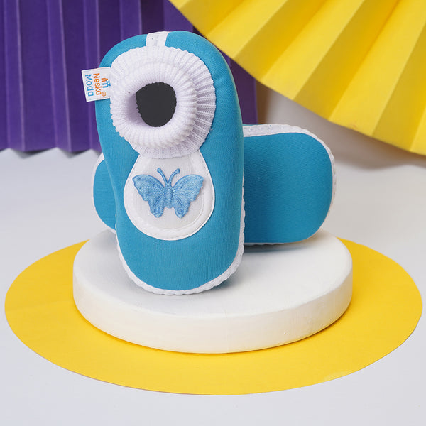 0 To 6 Months Baby Girls Slip-On Cotton Shoe/Booties (Sky Blue)-BTB4968