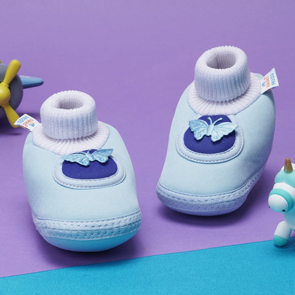 0 To 6 Months Baby Girls Slip-On Cotton Shoe/Booties (Sky Blue)-BTB4969