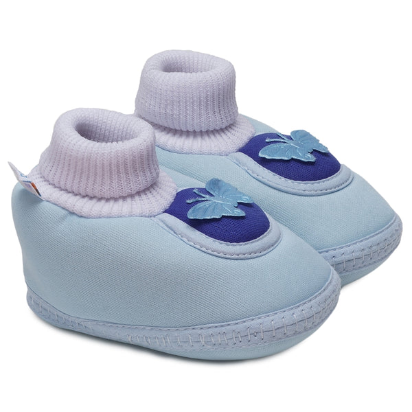 0 To 6 Months Baby Girls Slip-On Cotton Shoe/Booties (Sky Blue)-BTB4969