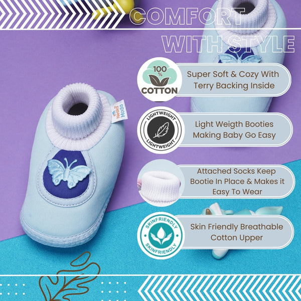 0 To 6 Months Baby Girls Slip-On Cotton Shoe/Booties (Sky Blue)-BTB4969