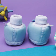 0 To 6 Months Baby Girls Slip-On Cotton Shoe/Booties (Sky Blue)-BTB4969