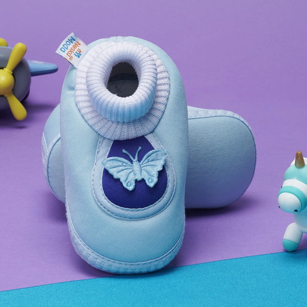 0 To 6 Months Baby Girls Slip-On Cotton Shoe/Booties (Sky Blue)-BTB4969
