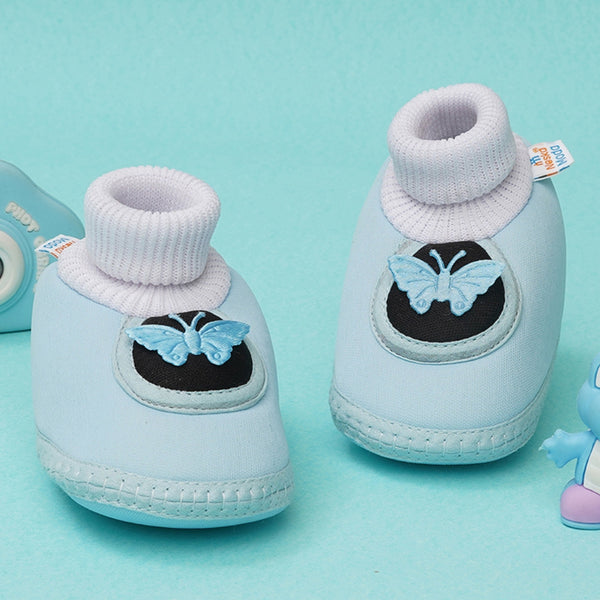 0 To 6 Months Baby Girls Slip-On Cotton Shoe/Booties (Light Blue,Black)-BTB4970