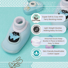 0 To 6 Months Baby Girls Slip-On Cotton Shoe/Booties (Light Blue,Black)-BTB4970