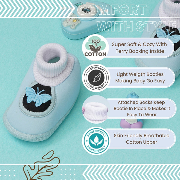 0 To 6 Months Baby Girls Slip-On Cotton Shoe/Booties (Light Blue,Black)-BTB4970