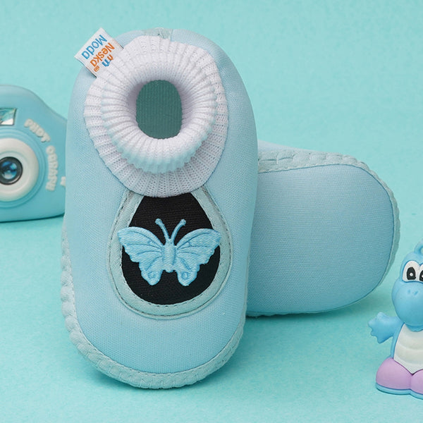 0 To 6 Months Baby Girls Slip-On Cotton Shoe/Booties (Light Blue,Black)-BTB4970