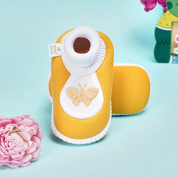 0 To 6 Months Baby Girls Slip-On Cotton Shoe/Booties (Turmeric)-BTB4971