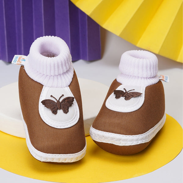0 To 6 Months Baby Girls Slip-On Cotton Shoe/Booties (Brown)-BTB4972