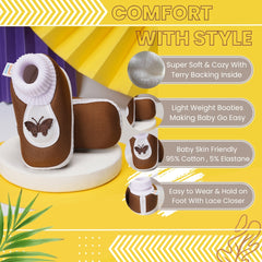 0 To 6 Months Baby Girls Slip-On Cotton Shoe/Booties (Brown)-BTB4972