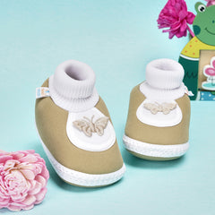 0 To 6 Months Baby Girls Slip-On Cotton Shoe/Booties (Dark Green)-BTB4973