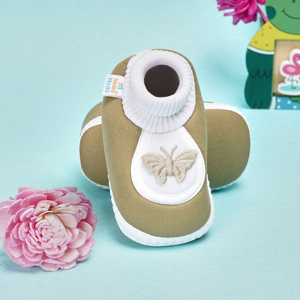 0 To 6 Months Baby Girls Slip-On Cotton Shoe/Booties (Dark Green)-BTB4973