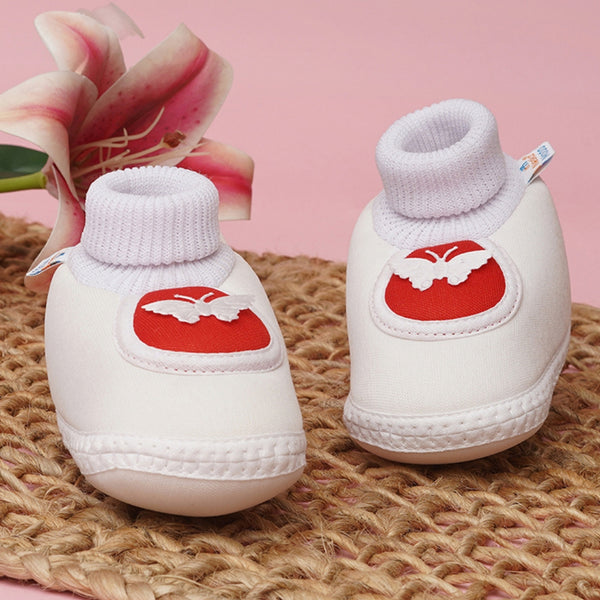 0 To 6 Months Baby Girls Slip-On Cotton Shoe/Booties (White)-BTB4975