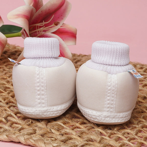 0 To 6 Months Baby Girls Slip-On Cotton Shoe/Booties (White)-BTB4975