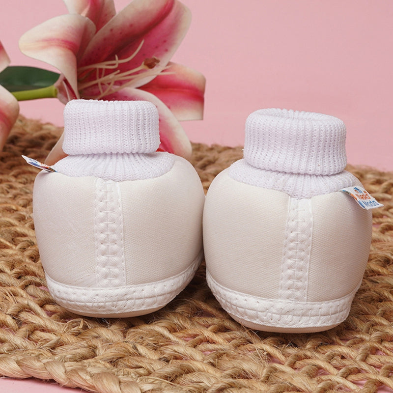 0 To 6 Months Baby Girls Slip-On Cotton Shoe/Booties (White)-BTB4975