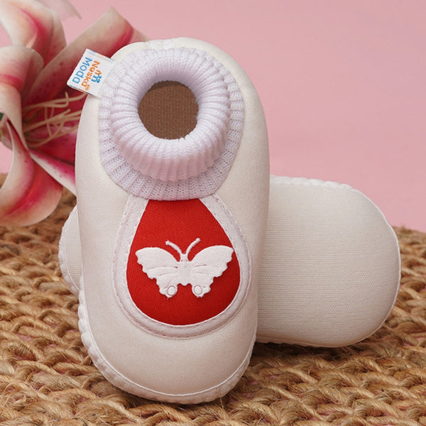 0 To 6 Months Baby Girls Slip-On Cotton Shoe/Booties (White)-BTB4975