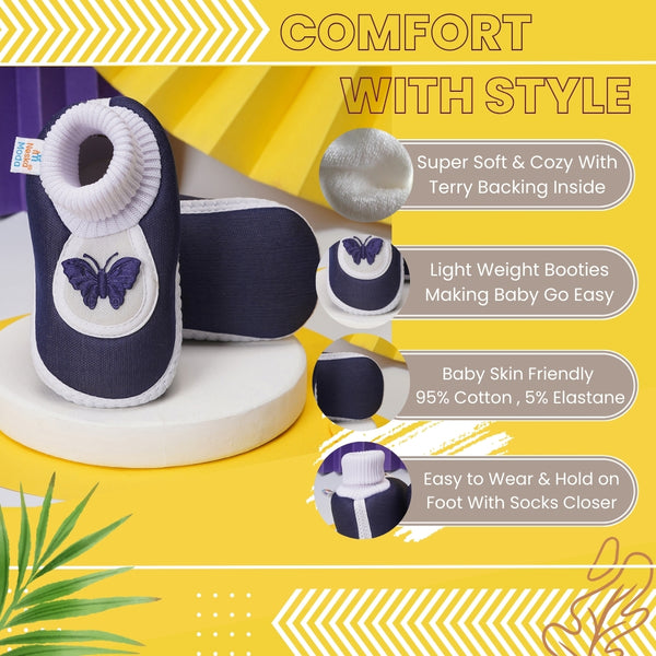 0 To 6 Months Baby Girls Slip-On Cotton Shoe/Booties (Navy)-BTB4976