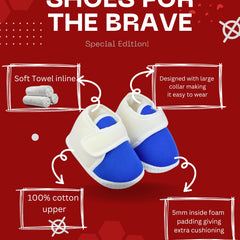 0 To 6 Months Baby Boys & Baby Girls Velcro Cotton Shoe/Booties (White,Blue)-BTB4977